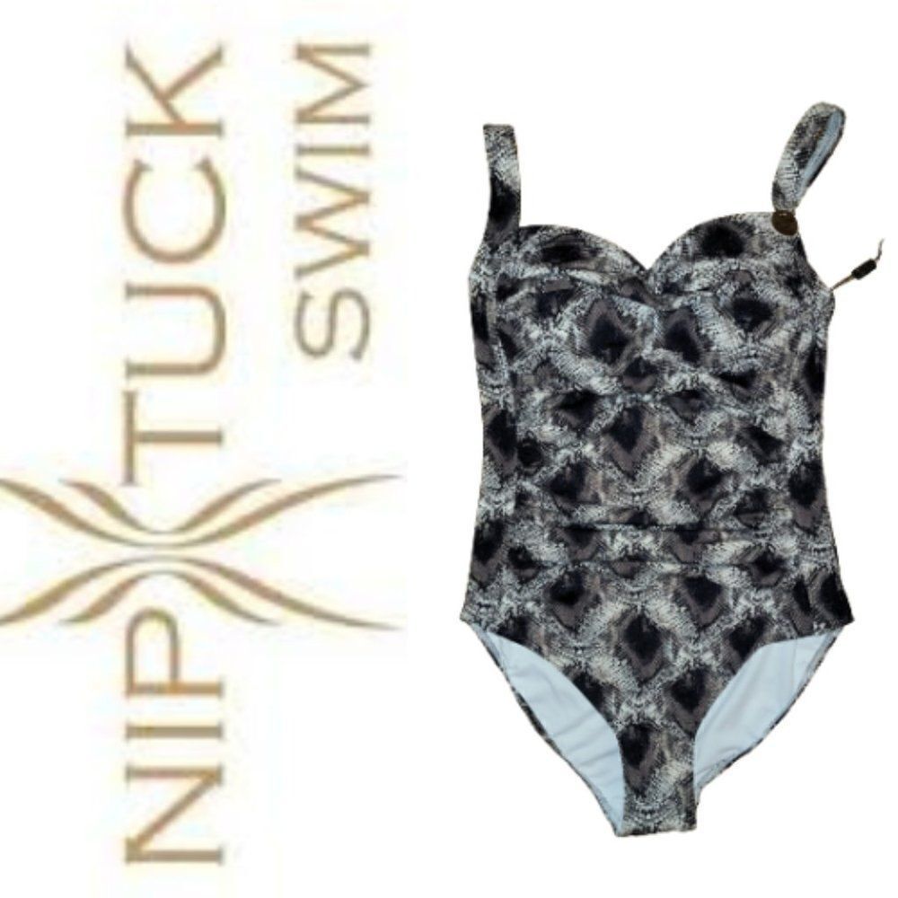 Nip Tuck Swim Women Black & Gray Snake print One Piece Swimsuit Size 6
